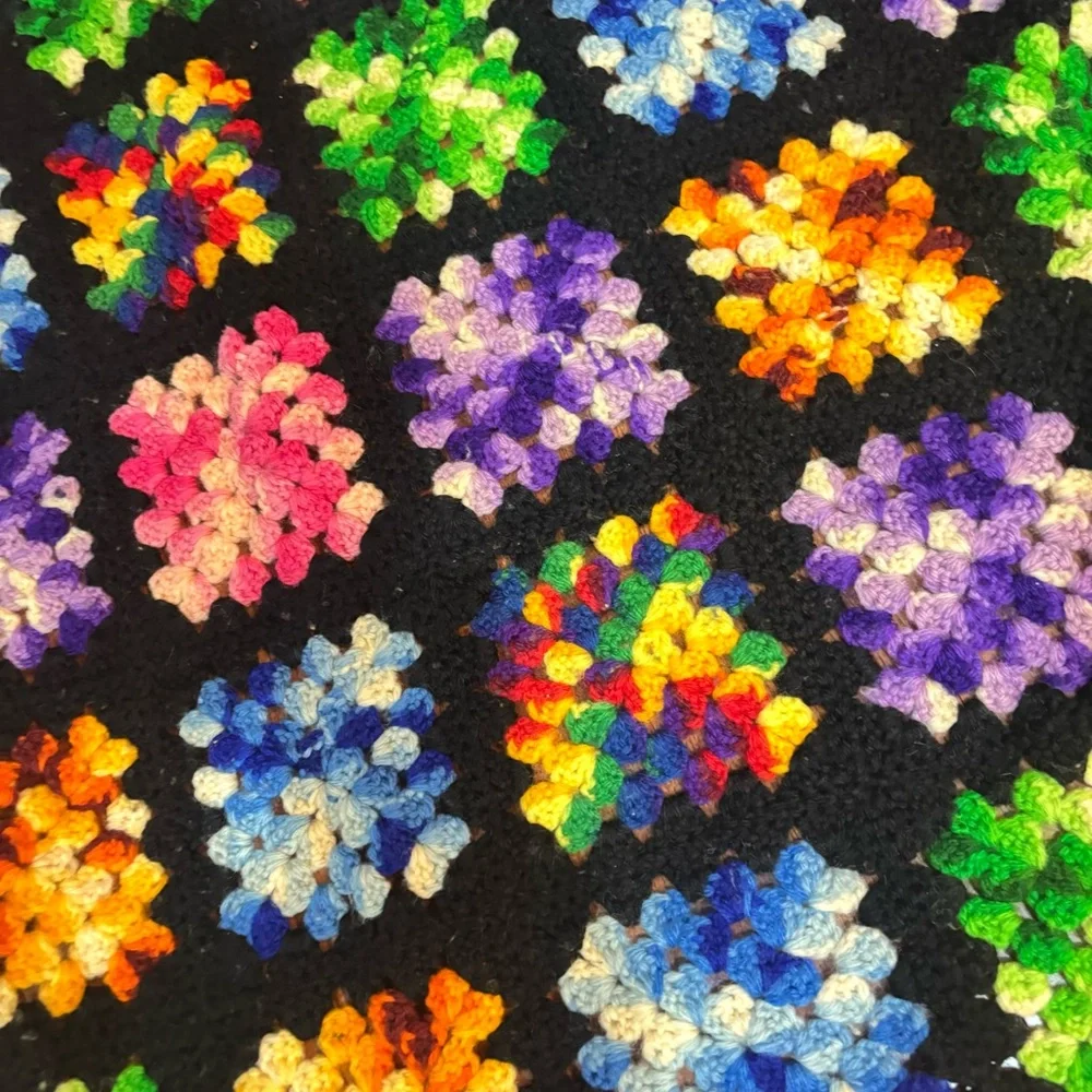 Vintage Granny Square  Crochet Afghan Throw Blanket, handmade, large 60x64